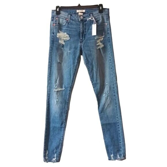 NEW Comune London Mid Twig Blue Jeans in Medium Wash Factory Distressed Size 28 - Picture 1 of 13